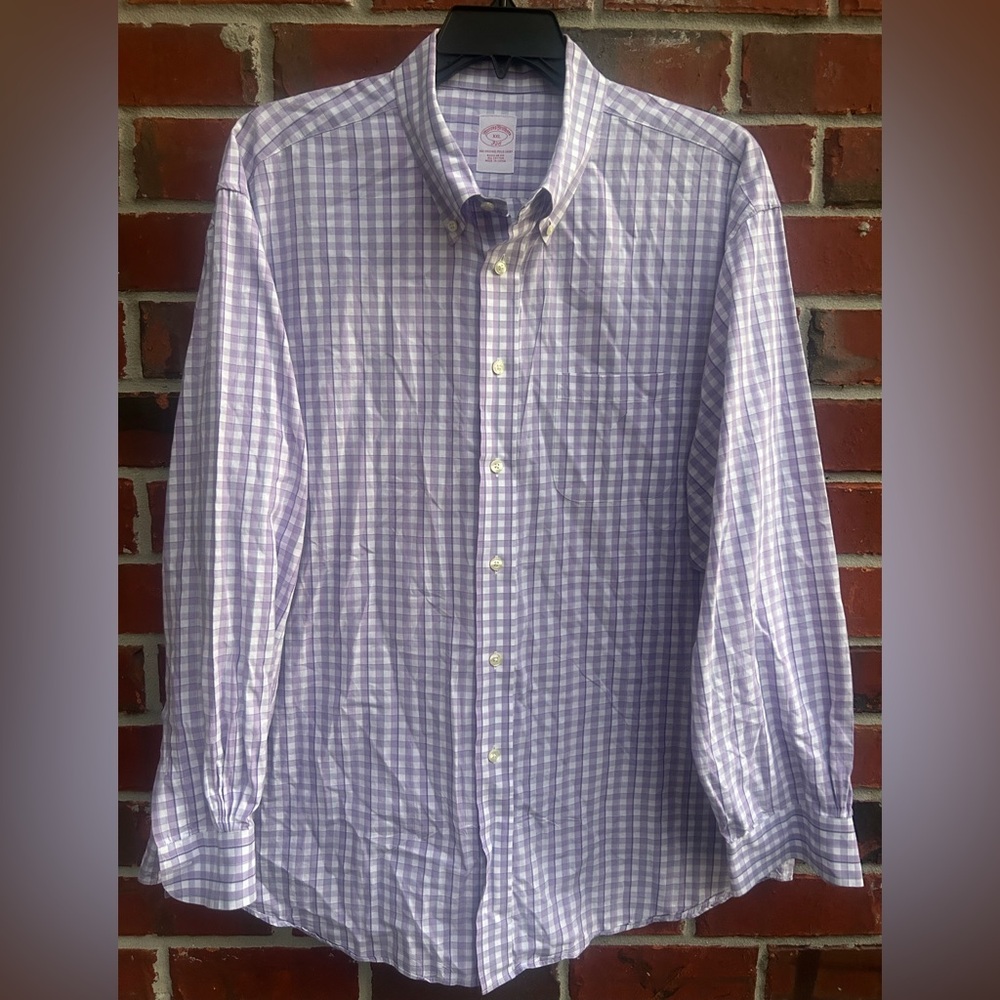 Brooks Brothers 346 Purple White Plaid Long Sleeve Button Down XXL Shirt M1